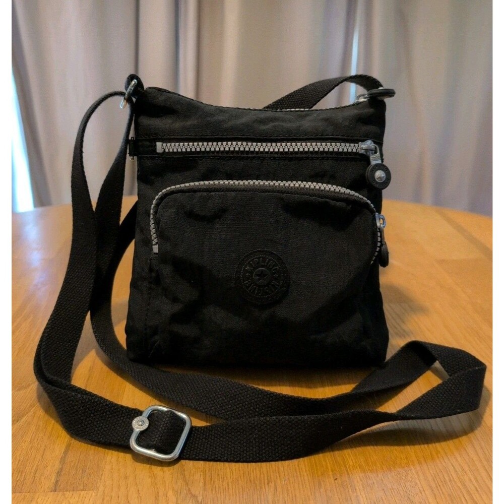 Kipling Keiko Travel Shoulder Crossbody Bag In Nylon Black 3 Zippered Areas 8x9